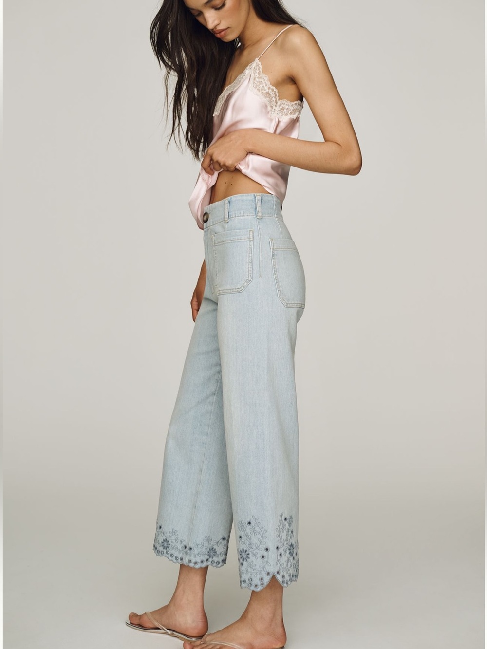 Colette Eyelet Crop Wide-Leg Jeans by Maeve SZ 26 NWT